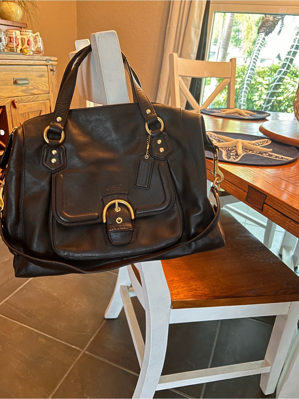 Coach Black Leather Satchel with Gold-Tone Buckle